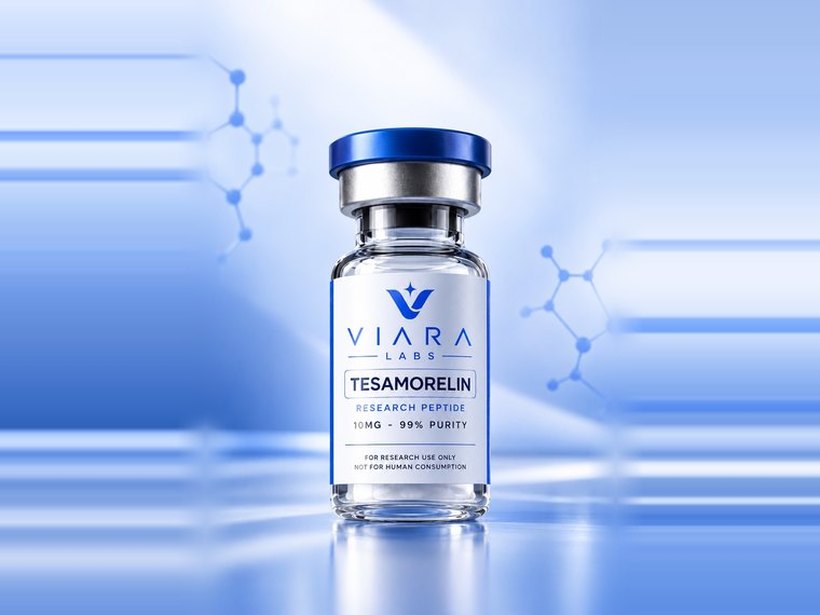 Viara Research Tesamorelin vial, 10 mg lyophilised, labelled for research use only